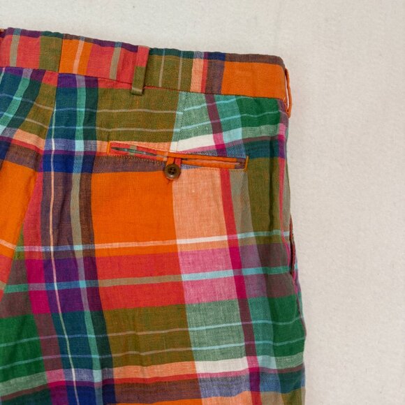 Polo Golf Ralph Lauren Men's 34 Madras Plaid 100% Linen Bermuda Shorts - Picture 7 of 15
